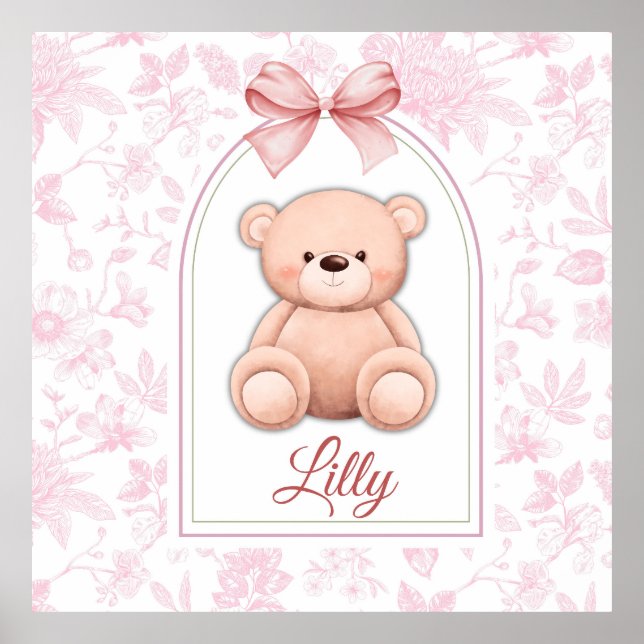 Lilly | Custom Pink Teddy Bear Nursery Design  Poster (Front)