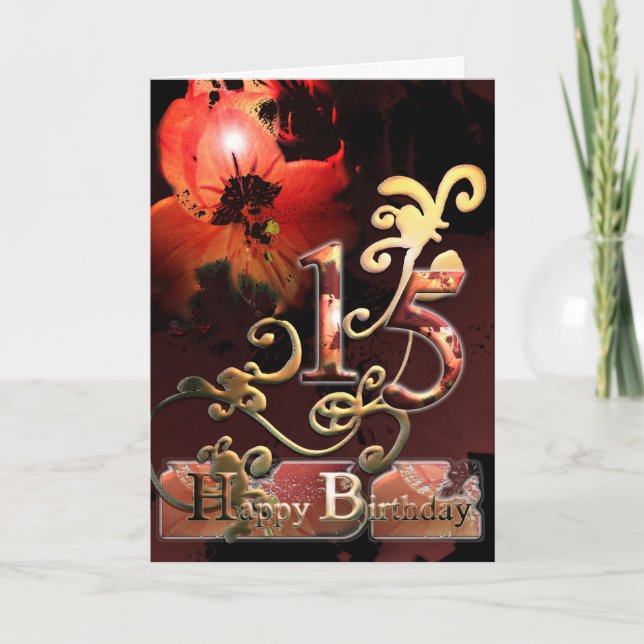 Lilly Dream flower Happy 15th Birthday ornate Card (Front)