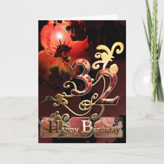 Lilly Dream flower Happy  32 Birthday floral Card (Front)