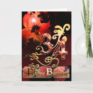 Lilly Dream flower Happy  34 Birthday floral Card