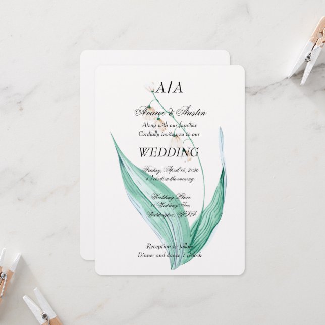Lilly of the Valley Wedding Invitation (Front/Back In Situ)