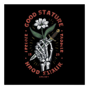 Lilly of Valley Flower held by a skeleton hand Poster