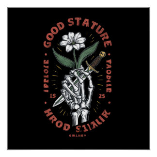 Lilly of Valley Flower held by a skeleton hand Poster