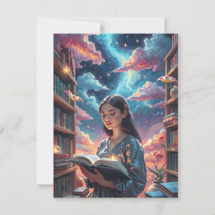 Lily among Books On Shelves Postcard