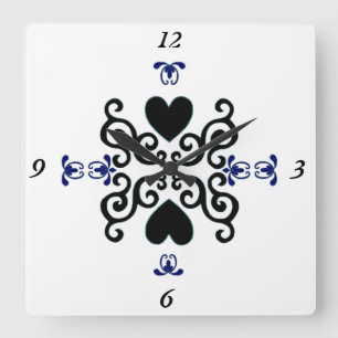 Lily and Heart Square Wall Clock