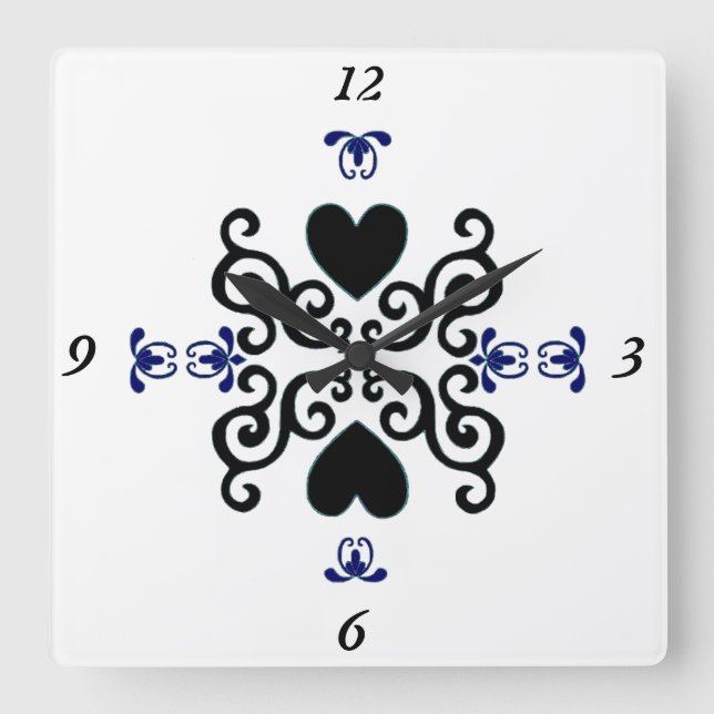 Lily and Heart Square Wall Clock (Front)