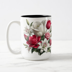 Lily and roses Two-Tone coffee Mug, 15 oz Mug