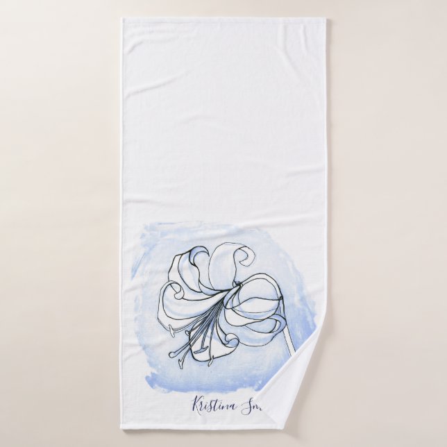 Lily Art White and Blue Elegant floral template Bath Towel (Bath Towel)