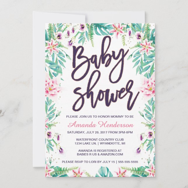 Lily Baby Shower Invitation | Floral Baby Shower (Front)