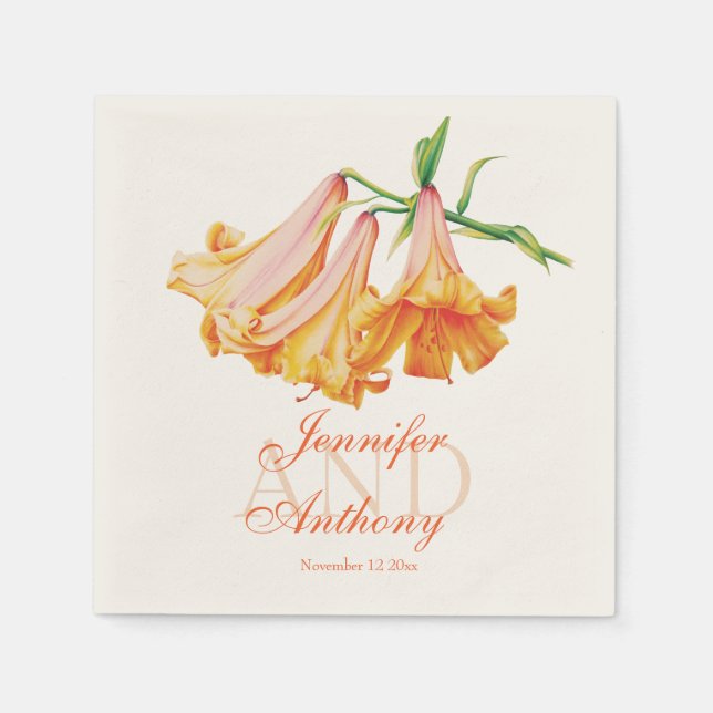 Lily bell fine art name wedding date paper napkin (Front)