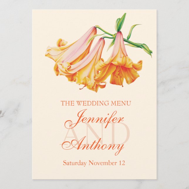 Lily bell fine art wedding dinner menu (Front)