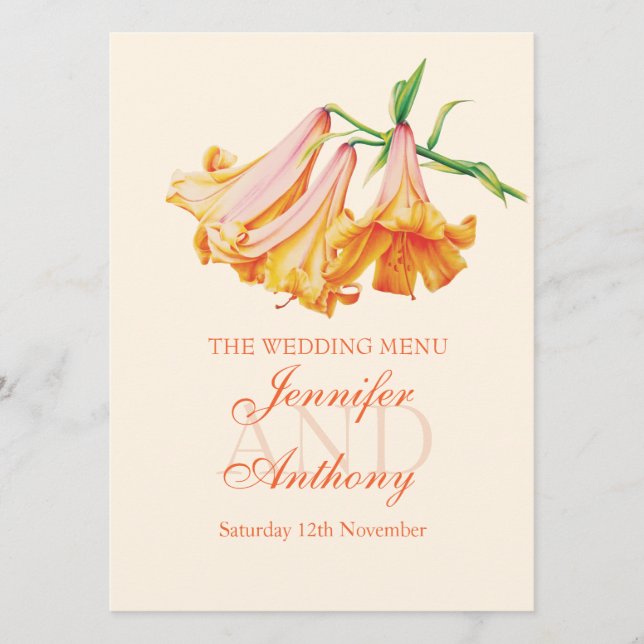 Lily bell fine art wedding dinner menu (Front)