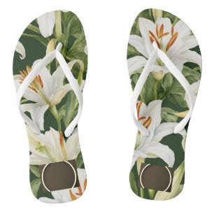 "Lily Bloom: White Floral Slim Strap logo space Flip Flops