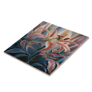 Lily Blooming Among Colourful Leaves at Dusk Tile