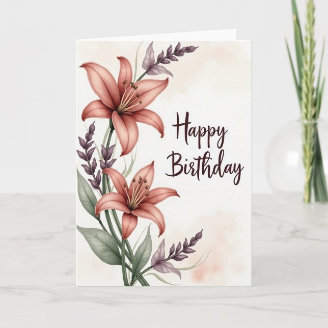 Lily Blossom Birthday Card (Front)