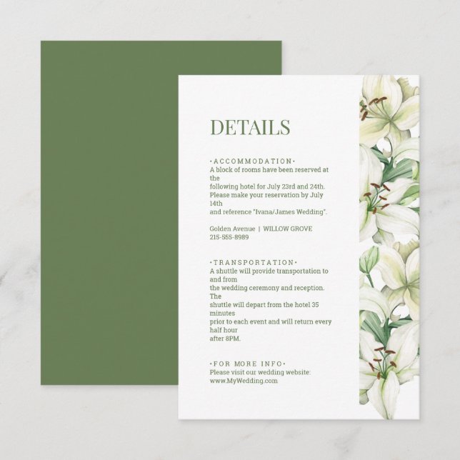 LILY Blossom Elegance Wedding Details Enclosure Card (Front/Back)