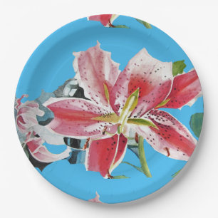 Lily blue lillies Floral flowers Party Paper Plate
