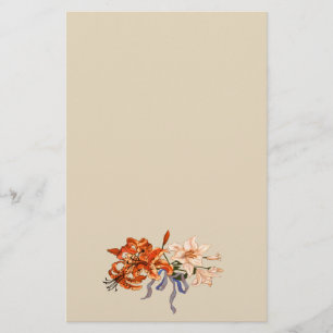 Lily Bouquet Tied with a Ribbon Stationery