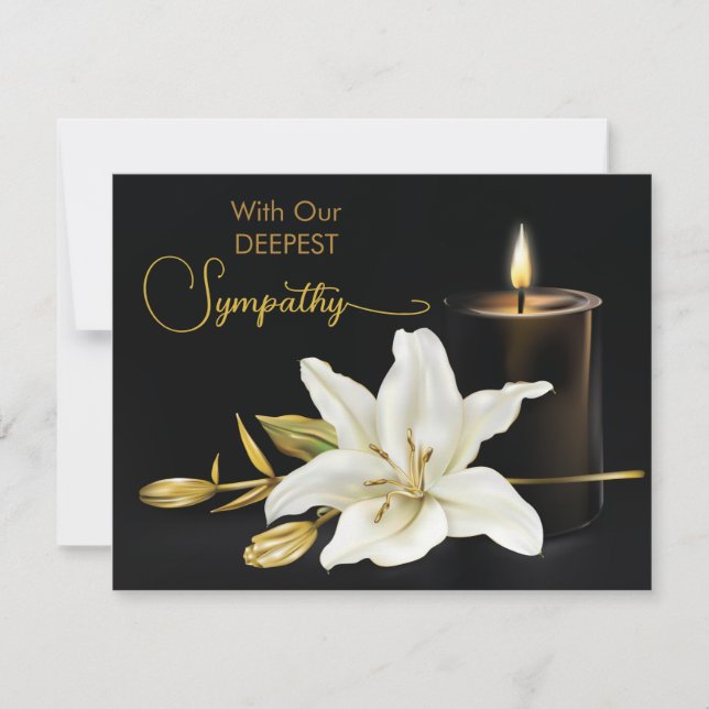 Lily Candle Black Gold Sympathy Card (Front)