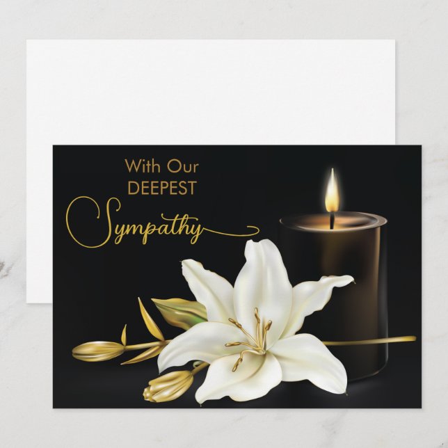 Lily Candle Black Gold Sympathy Card (Front/Back)