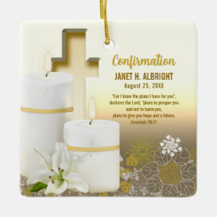 Lily Candle Cross Ceramic Ornament