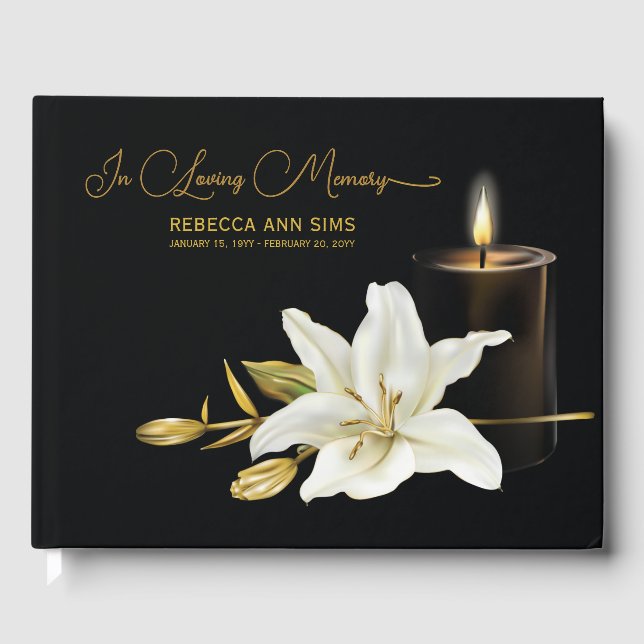Lily Candle Funeral Guest Book (Front)