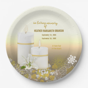 Lily Candle Funeral Memorial Paper Plate