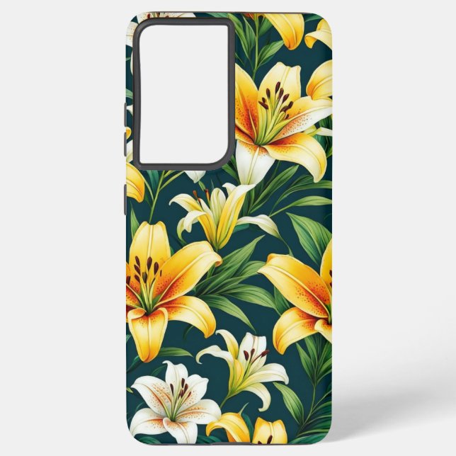 Lily colourful  flower pattern  samsung galaxy s21 ultra case (Back)