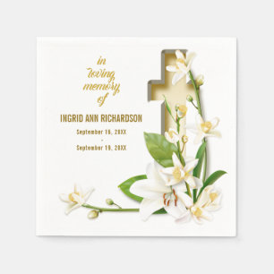 Lily Cross Funeral Memorial Napkin