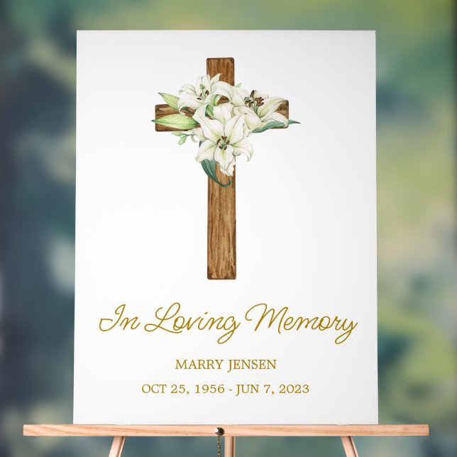 Lily cross Memorial Funeral Acrylic Sign (Neutral)