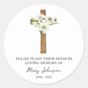 Lily Cross Memorial Funeral Seed Packet Classic Round Sticker