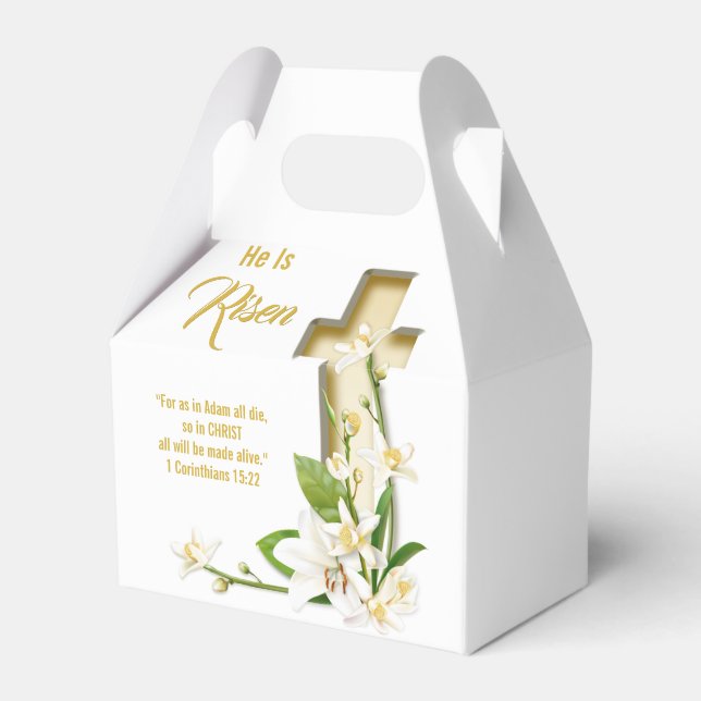 Lily Cross Scripture Easter He Is Risen Favour Box (Front Side)