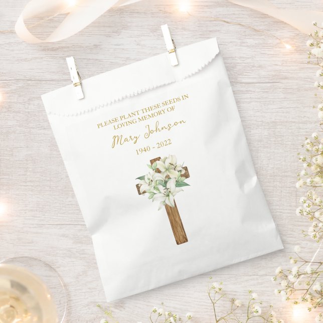 Lily Cross Seed Packet Memorial Funeral Favor Bag (Clipped)
