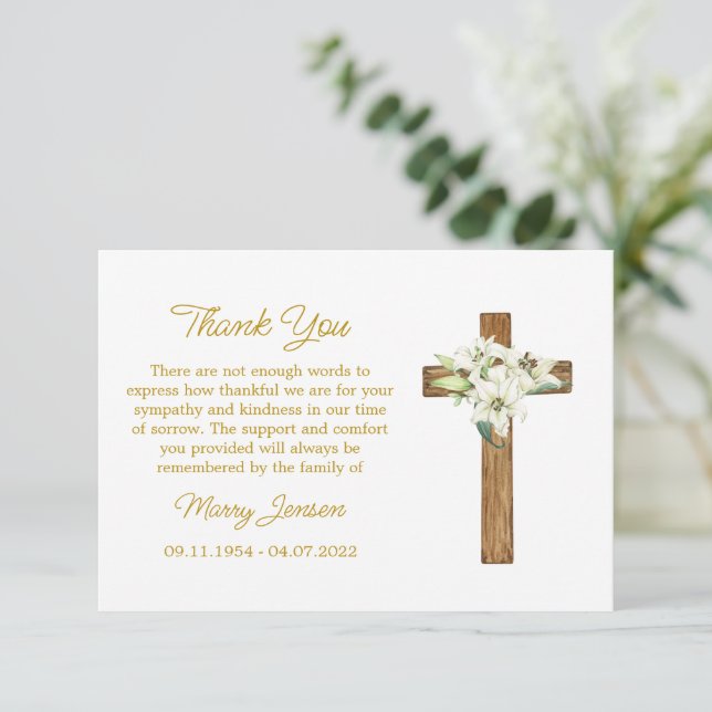 Lily Cross Sympathy Thank You Card (Standing Front)