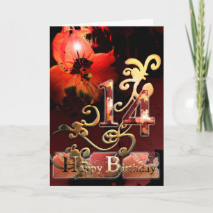 Lily Dream flower Happy 14th Birthday ornate Card