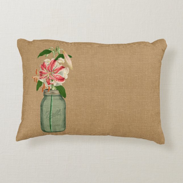 Lily fleur dans un pot Mason Decorative Cushion (Back)