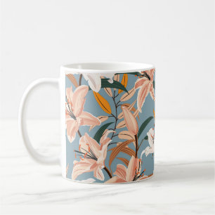 Lily Floral Blue Vintage Print Coffee Mug