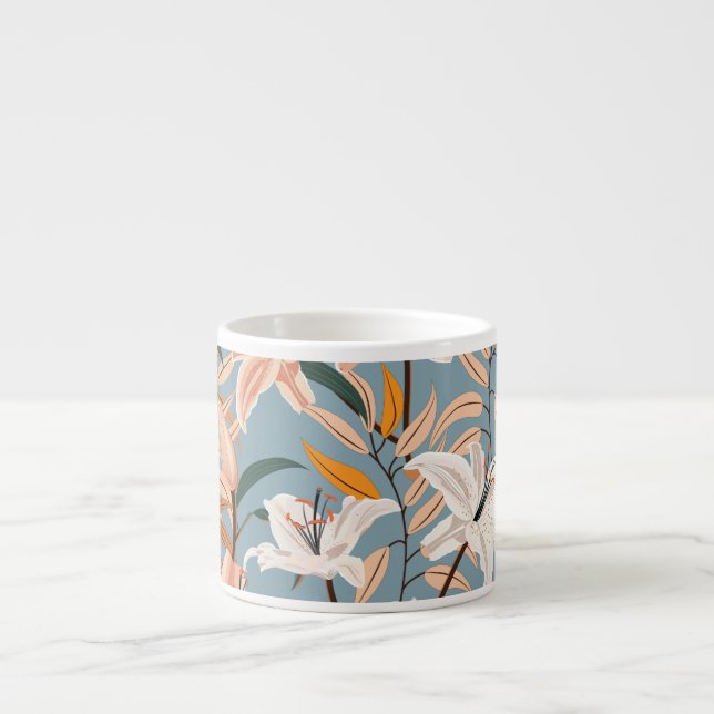 Lily Floral Blue Vintage Print Espresso Cup (Front)