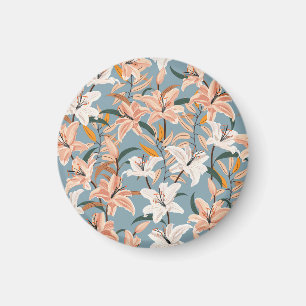 Lily Floral Blue Vintage Print Magnet