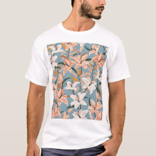 Lily Floral Blue Vintage Print T-Shirt