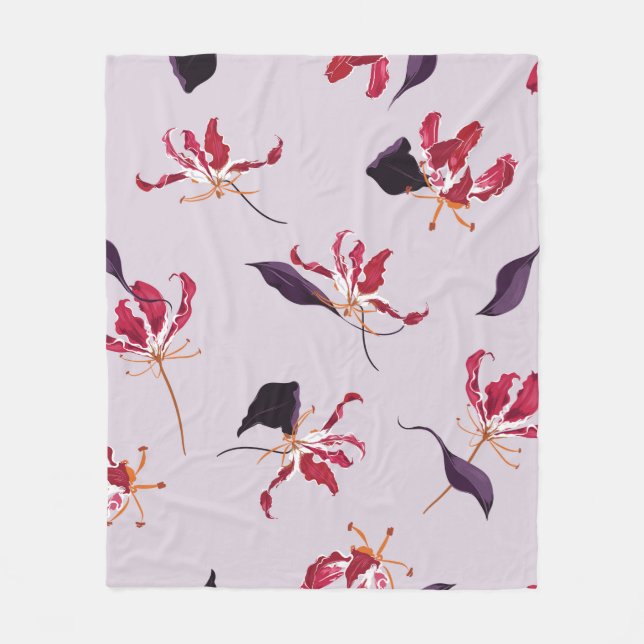 Lily floral hand drawn illustration pattern fleece blanket (Front)
