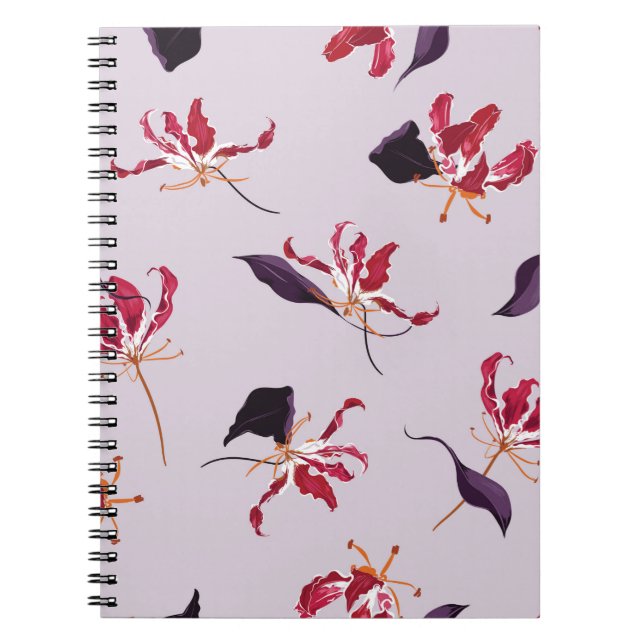 Lily floral hand drawn illustration pattern notebook (Front)