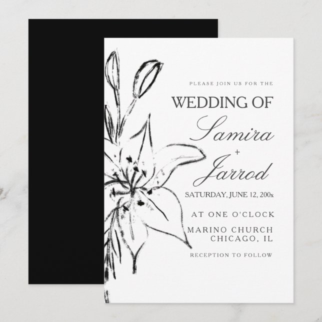 Lily Floral Line Art Ink Sketch Wedding (Front/Back)