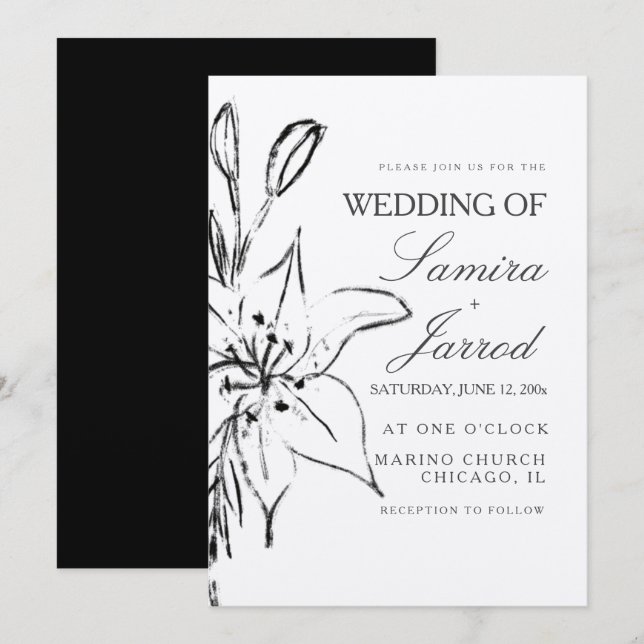 Lily Floral Line Art Ink Sketch Wedding Kraft (Front/Back)
