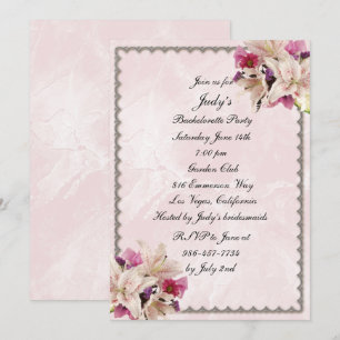 Lily Floral Pink Marble Wedding Bachelorette Party Invitation