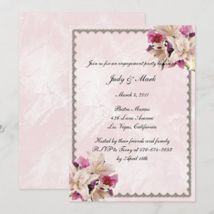 Lily Floral Pink Marble Wedding Engagement Party Invitation