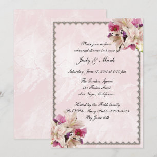 Lily Floral Pink Marble Wedding Rehearsal Dinner Invitation