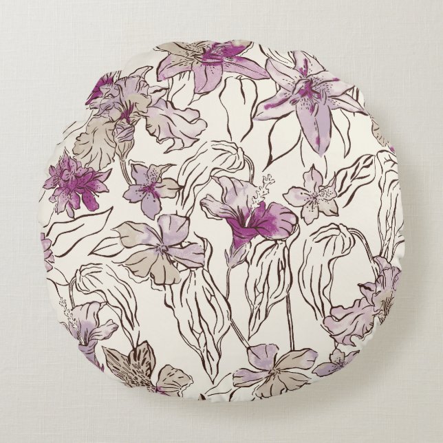 Lily Floral Throw Pillow/Cushion Round Cushion (Front)