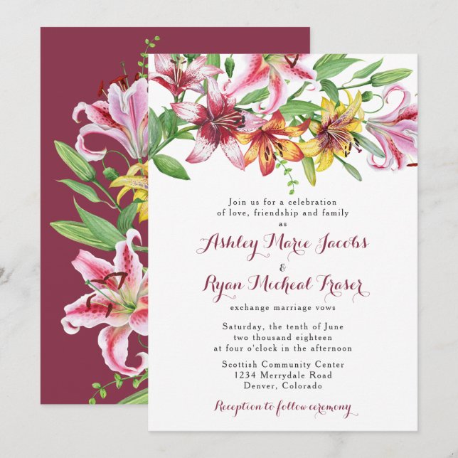 Lily Flower Bouquet Wedding Invitation (Front/Back)