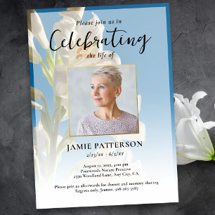 Lily Flower Celebration of Life Photo Funeral  Invitation